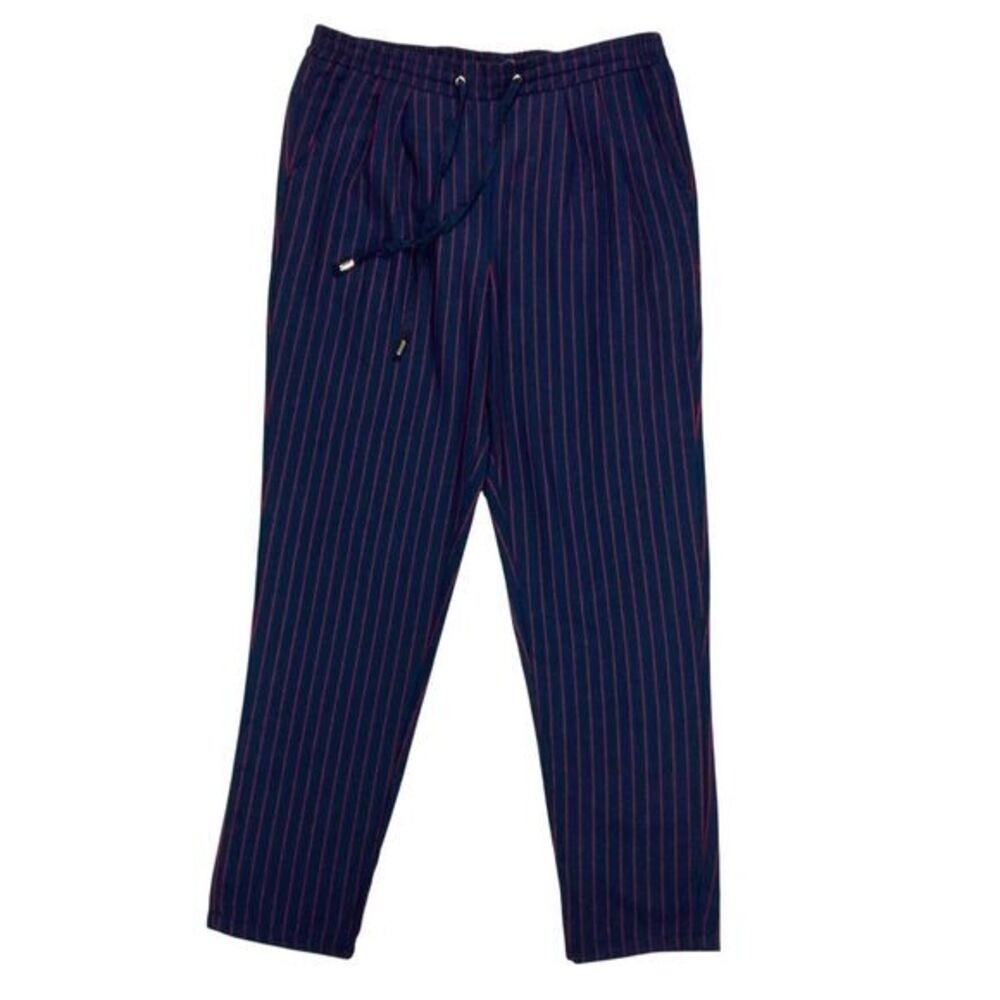 Primark Pinstripe High Rise Pants Womens 6 Navy Red Drawstring Nautical Pull On